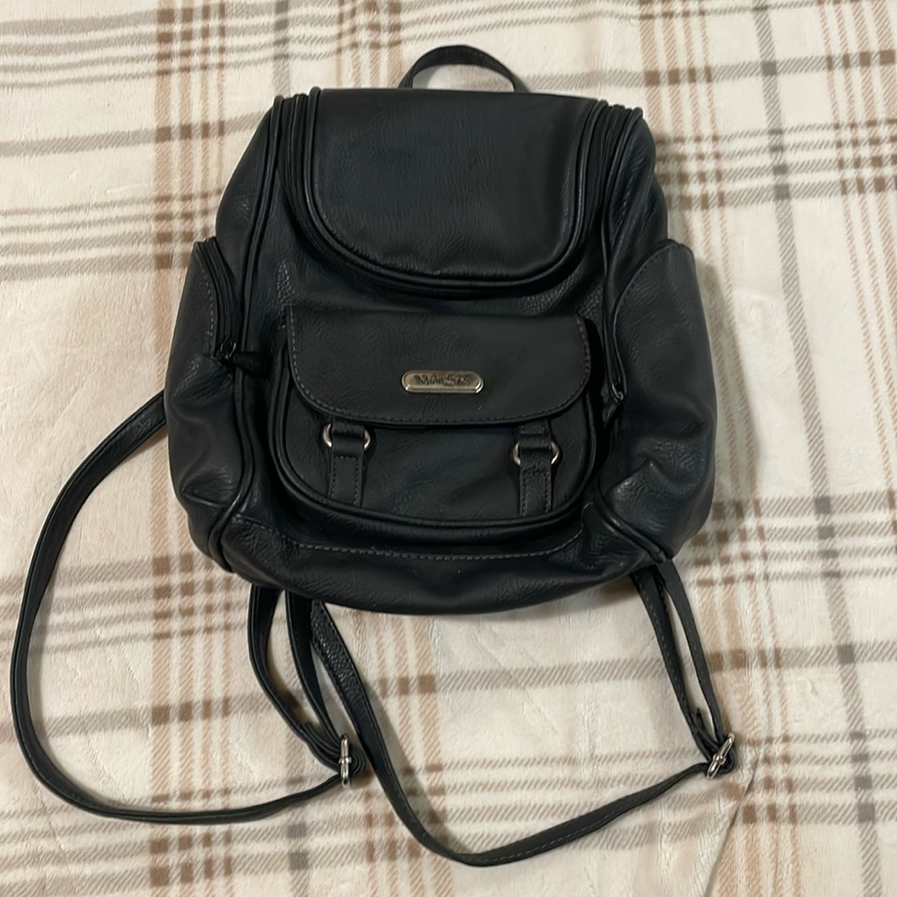 Black Faux Leather Multisac Mini Backpack Purse - image 1